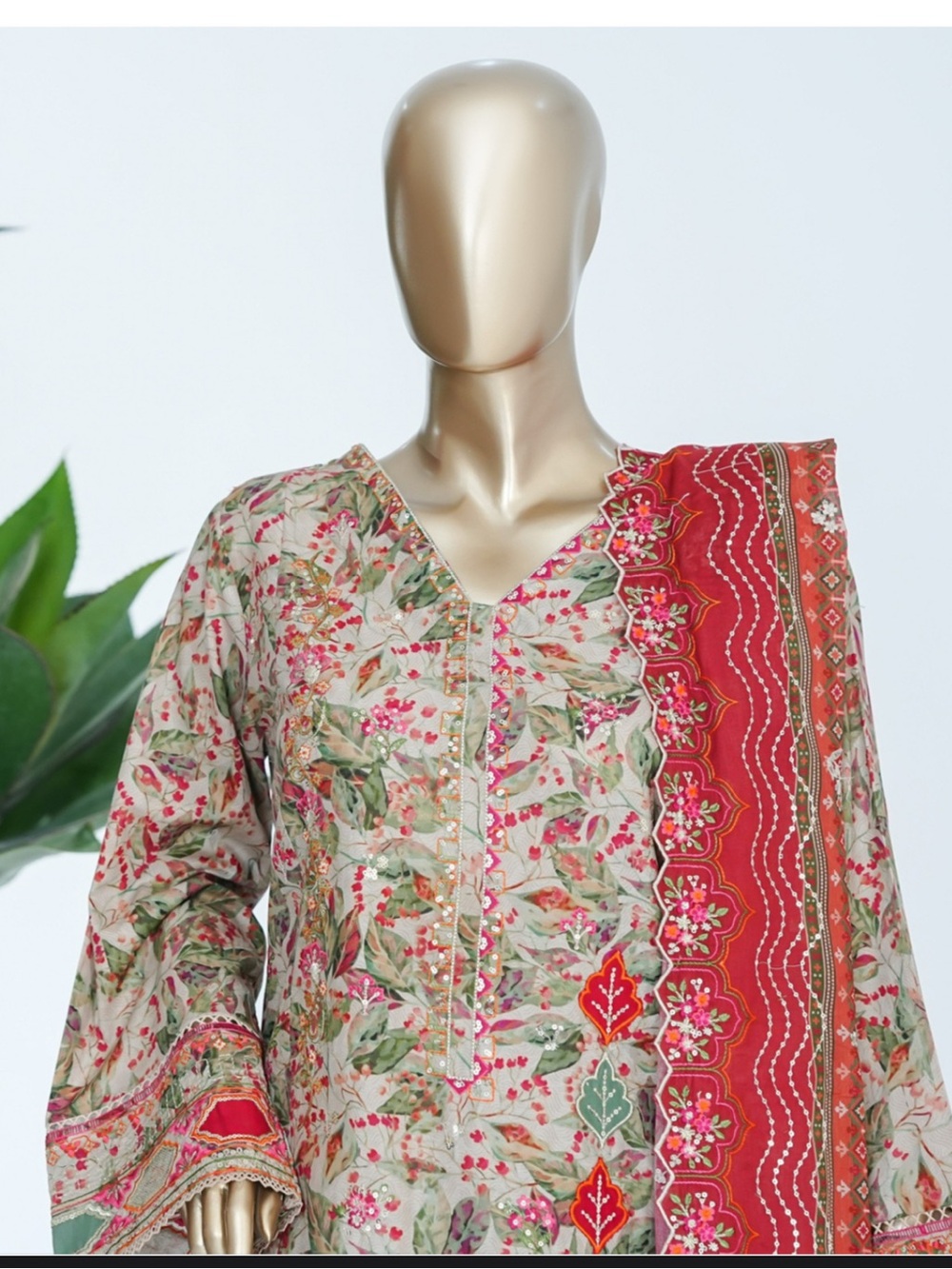 Floral Printed Women’s Dress with Red Border